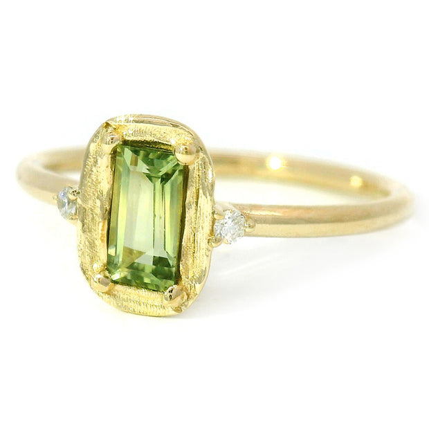 Baguette Sapphire Yellow Gold Ring - "Sap Green"