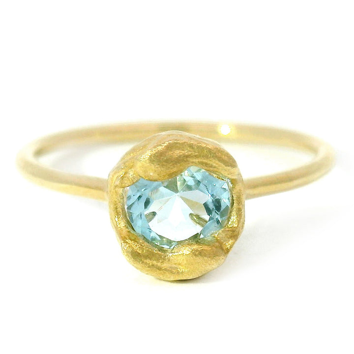 Aquamarine & Yellow Gold Ring - "Pigment Round"