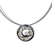 Sterling Silver & White Sapphire Circle Pendant - "Ice Age"