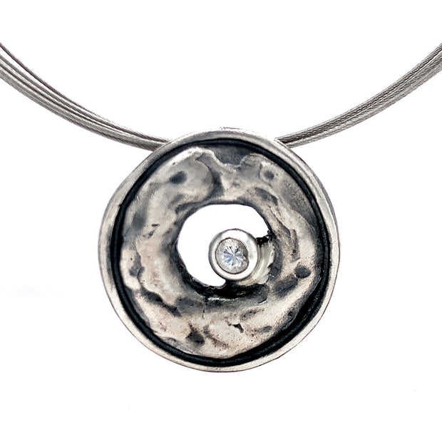 Sterling Silver & White Sapphire Circle Pendant - "Ice Age"