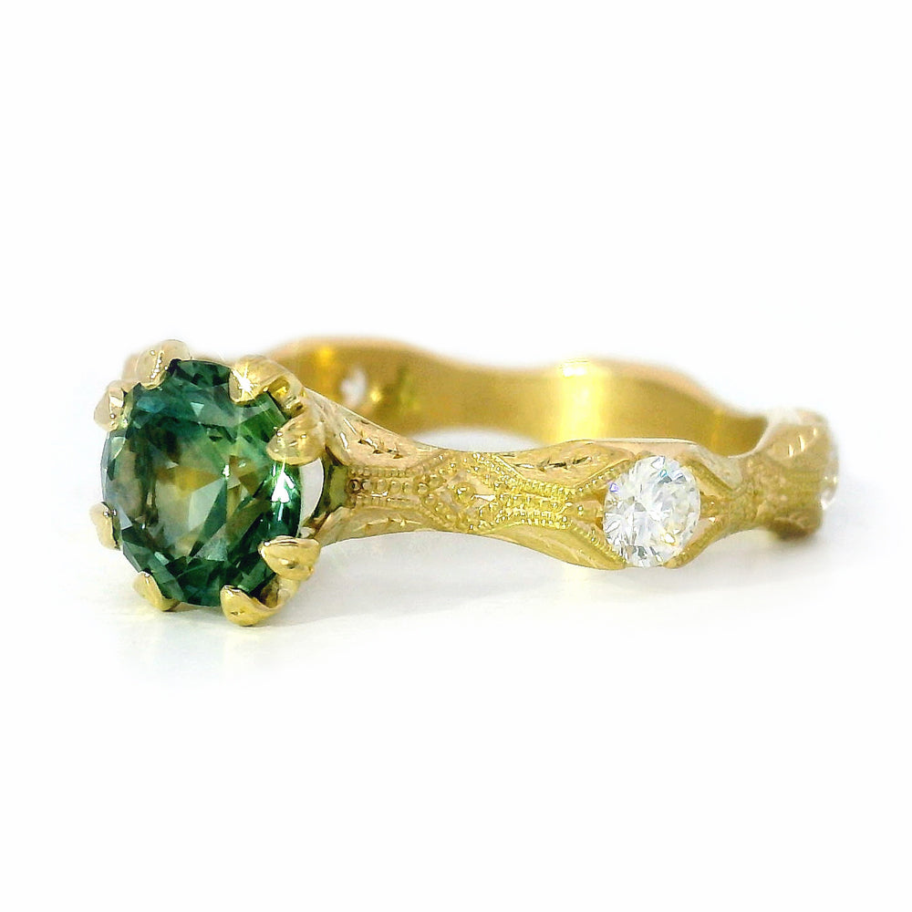 Montana Sapphire & Diamond Yellow Gold Ring - "Nectere"