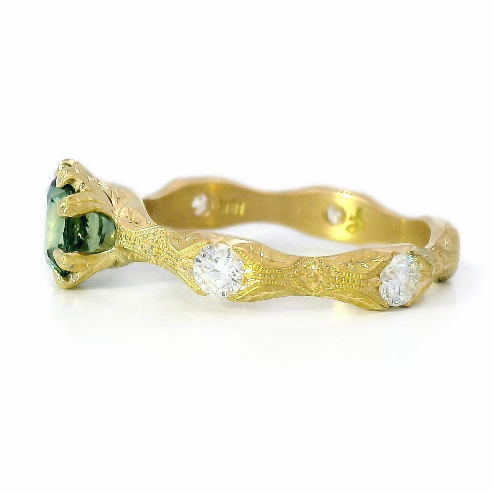 Montana Sapphire & Diamond Yellow Gold Ring - "Nectere"