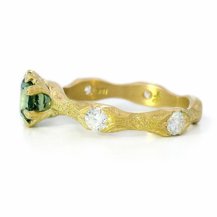 Montana Sapphire & Diamond Yellow Gold Ring - "Nectere"