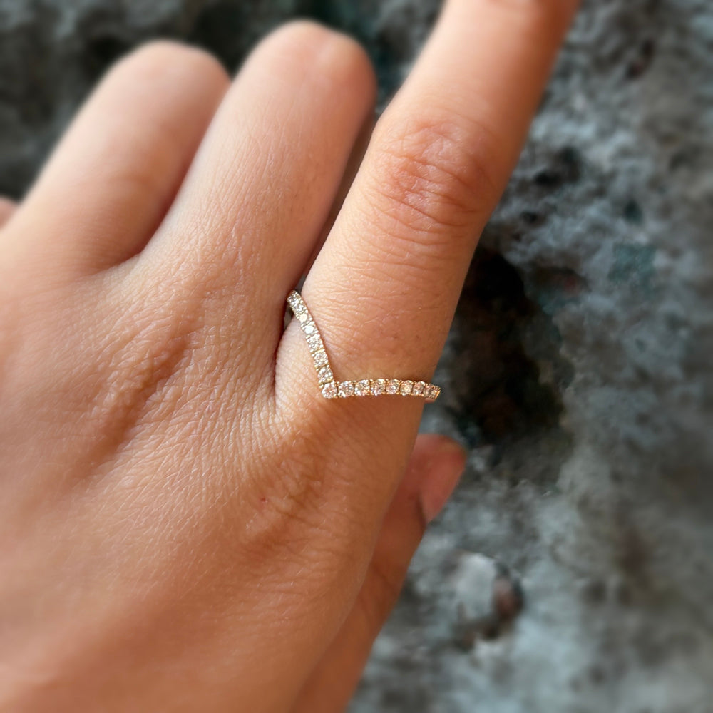 Yellow Gold & Diamond Contour Band - "Chevron"