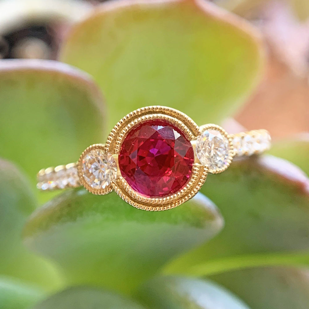 Ruby & Diamond Accented Ring - "Gilded Passion"