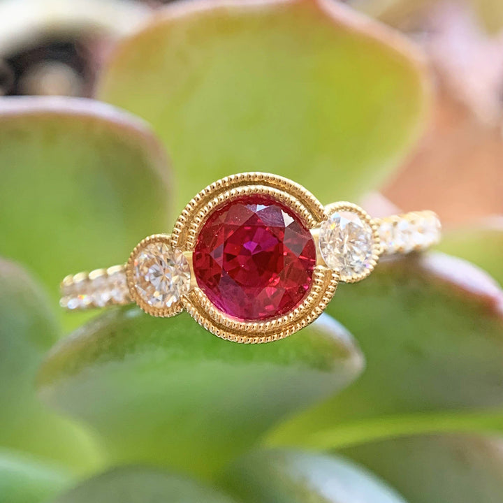 Ruby & Diamond Accented Ring - "Gilded Passion"