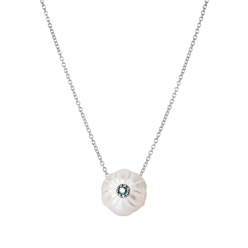 Freshwater Pearl & Blue Topaz Necklace - "Narcissus"