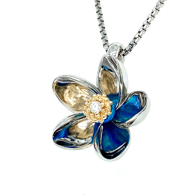 Opal & Diamond Sterling Silver Necklace - "Plumeria"