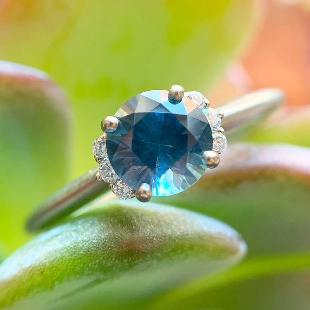 Blue Montana Sapphire & Diamond Engagement Ring - "Livia"