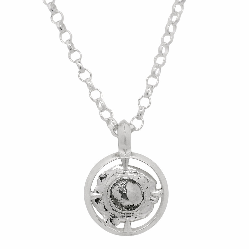 Ricochet bullet impression pendant necklace in sterling silver