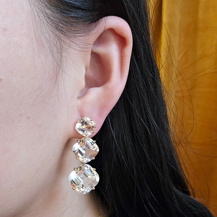 Rock Crystal & Gold Drop Earrings - "Gossip"