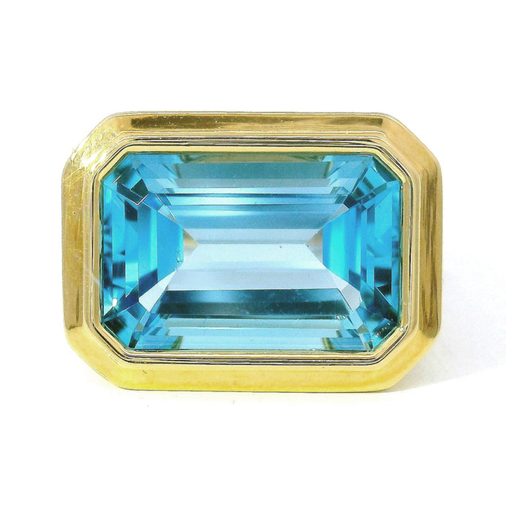 Large Emerald-Cut Blue Topaz Ring - "Manhattan"
