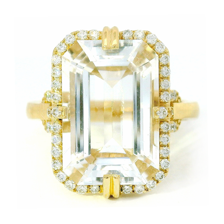 Rock Crystal & Diamond Yellow Gold Ring - "Gossip"