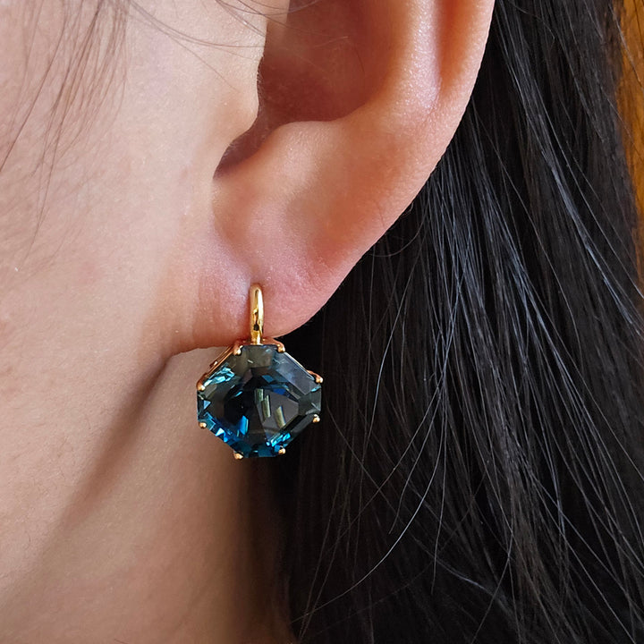 Octagonal London Blue Topaz Earrings - "Gossip"