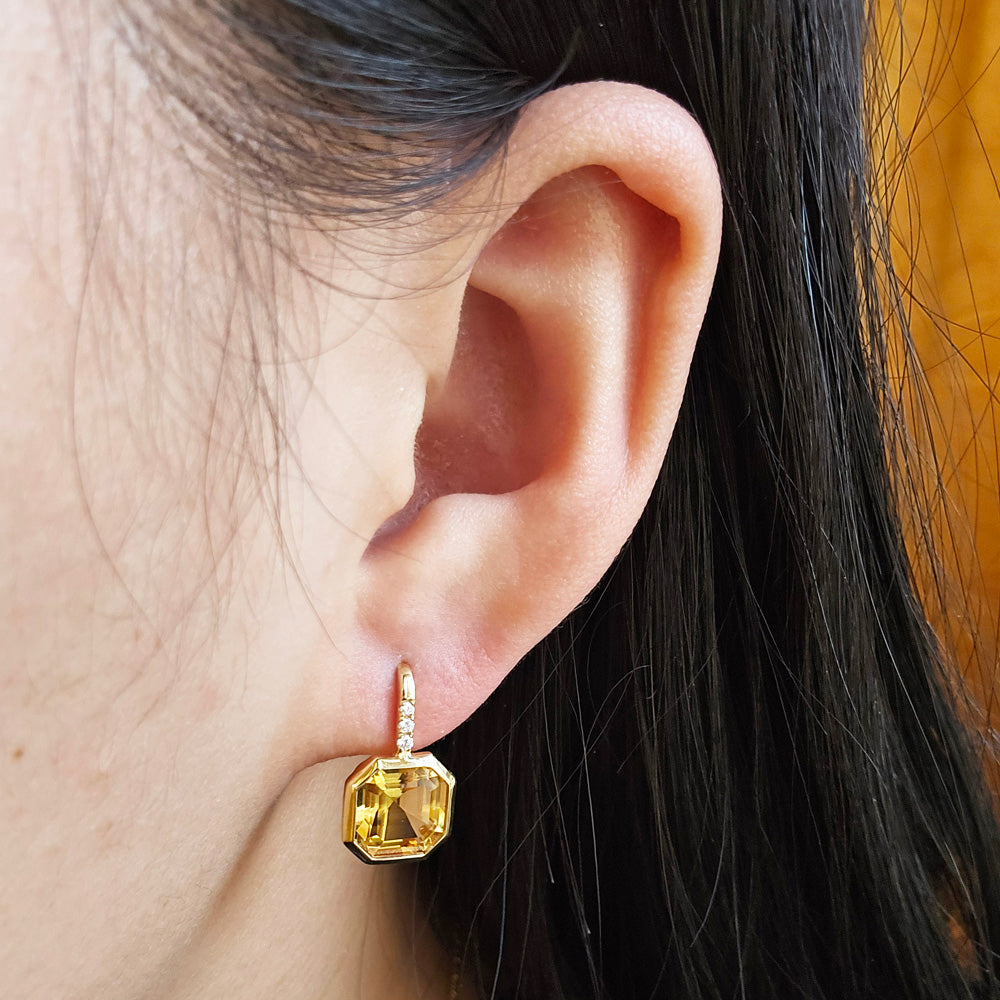 Citrine, Diamond & Gold Drop Earrings - "Gossip"