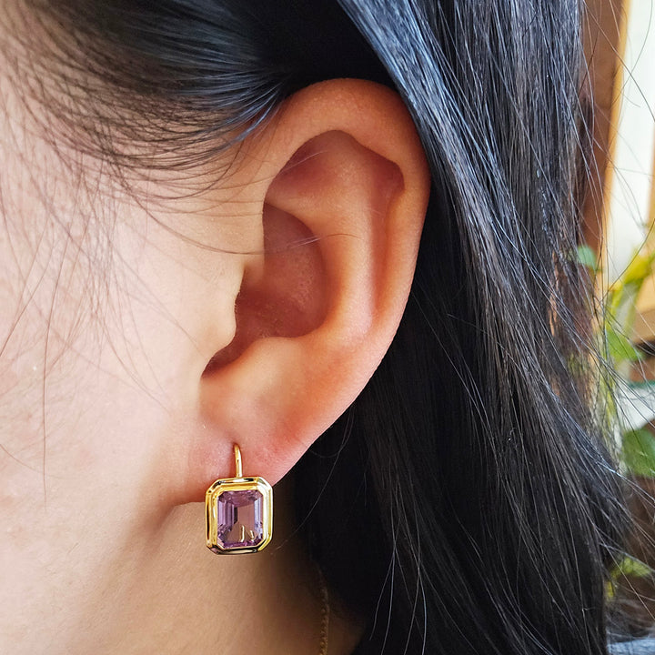 Emerald-Cut Amethyst & Gold Earrings - "Manhattan"