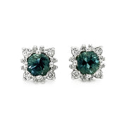 Montana Sapphire & Diamond Halo Earrings - "Teal Majesty"