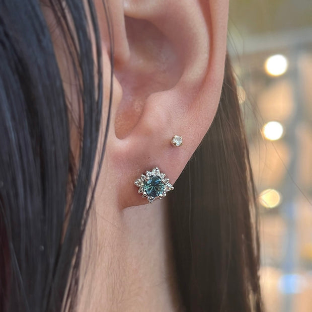 Montana Sapphire & Diamond Halo Earrings - "Teal Majesty"