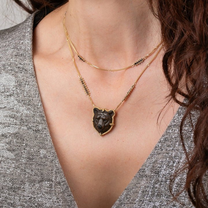 One-of-a-Kind Jasper, Onyx & Diamond Necklace - "Grizzly 399"