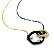 Yellow Gold & Cobalt Chrome Link Necklace - "Double Pebble"