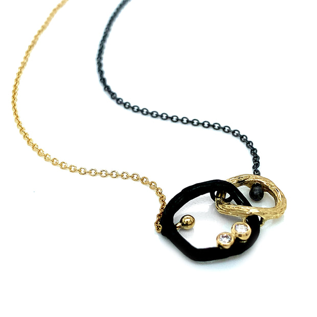 Yellow Gold & Cobalt Chrome Link Necklace - "Double Pebble"