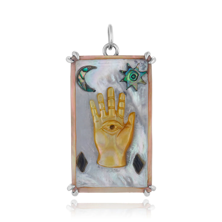 Abalone & Mother-of-Pearl Pendant - "Hamsa Sacred Symbol Tablet"