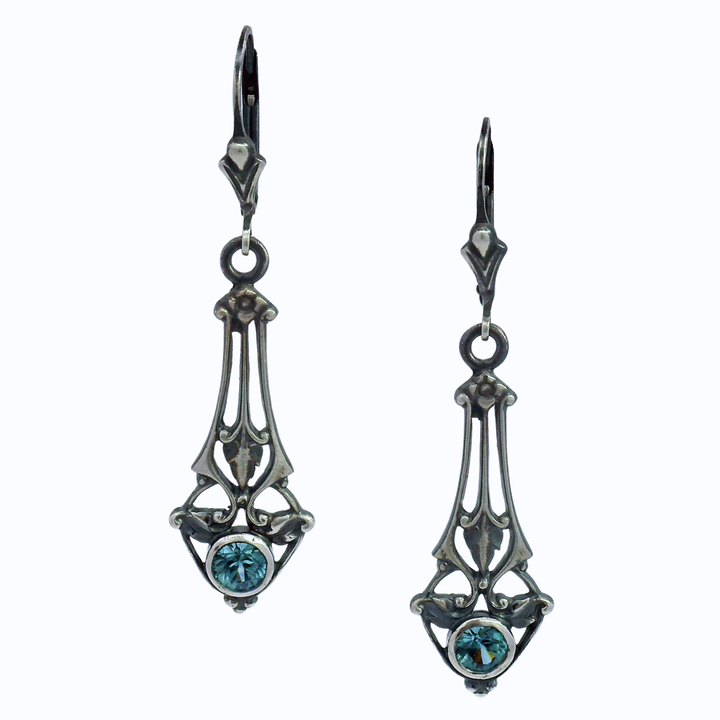 Montana Sapphire & Sterling Silver Drop Earrings - "Victorian Grace"