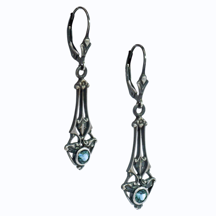 Montana Sapphire & Sterling Silver Drop Earrings - "Victorian Grace"
