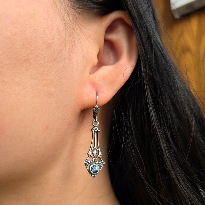 Montana Sapphire & Sterling Silver Drop Earrings - "Victorian Grace"