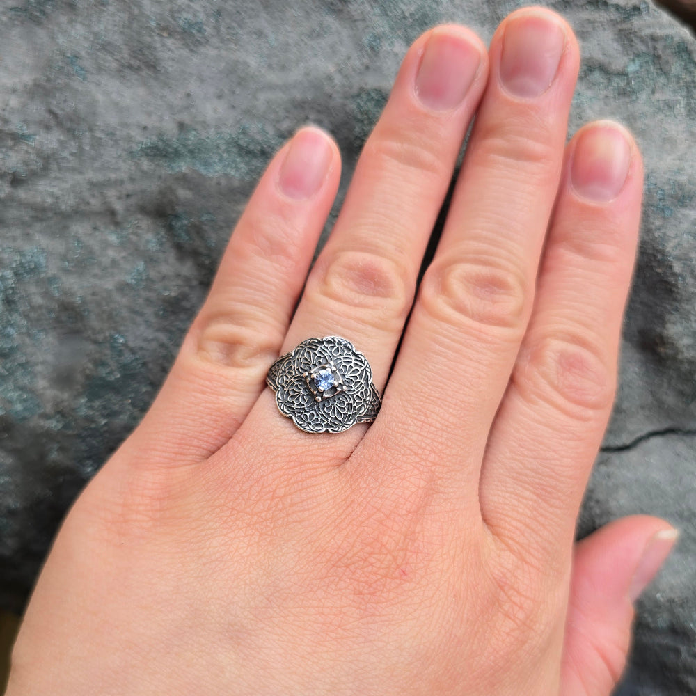 Sterling Silver Montana Sapphire Ring - "Sapphire Veil"