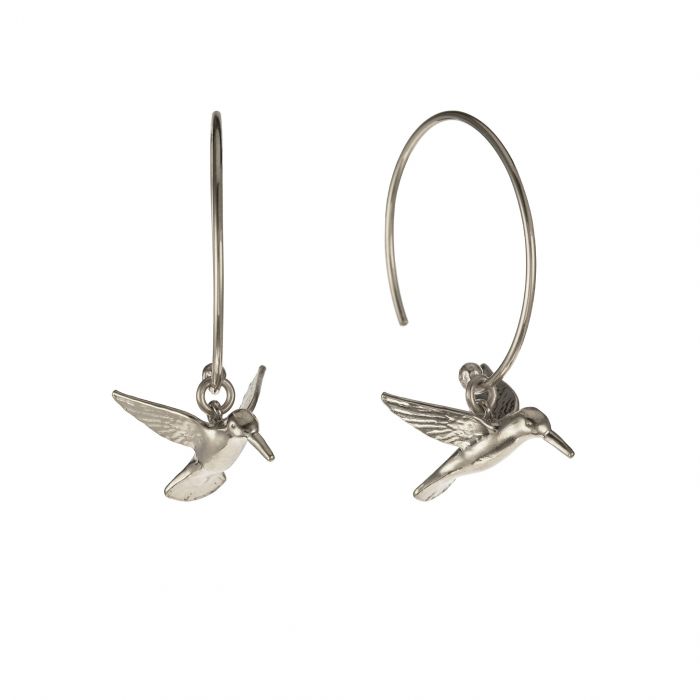 Hummingbird hoop earrings by Alex Monroe in sterling silver
