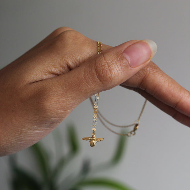 18K Yellow Gold Necklace - "Teeny Tiny Bumblebee"