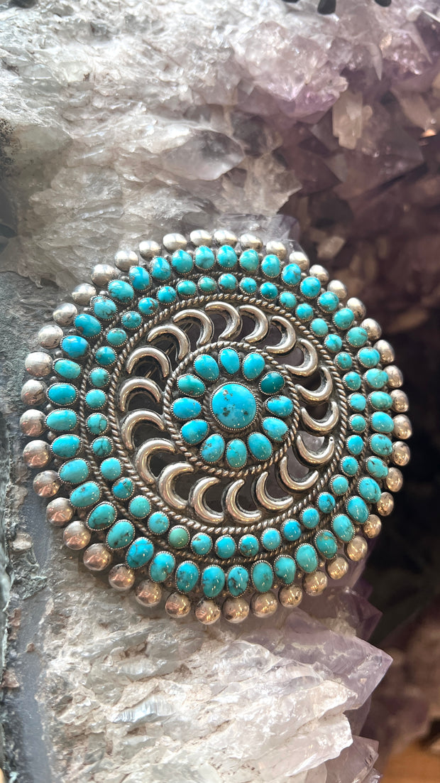 Navajo Old Pawn Sterling Silver & Turquoise Convertible Pin [113]