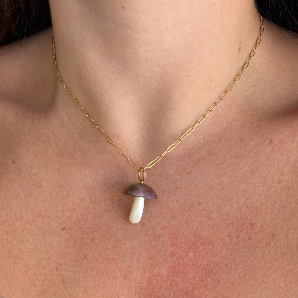 Iridescent Copper Mabe Pearl Mushroom Pendant - "Cyprus Mycena"