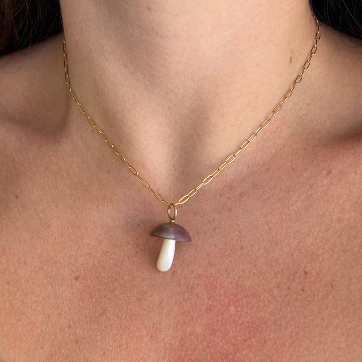 Iridescent Copper Mabe Pearl Mushroom Pendant - "Cyprus Mycena"