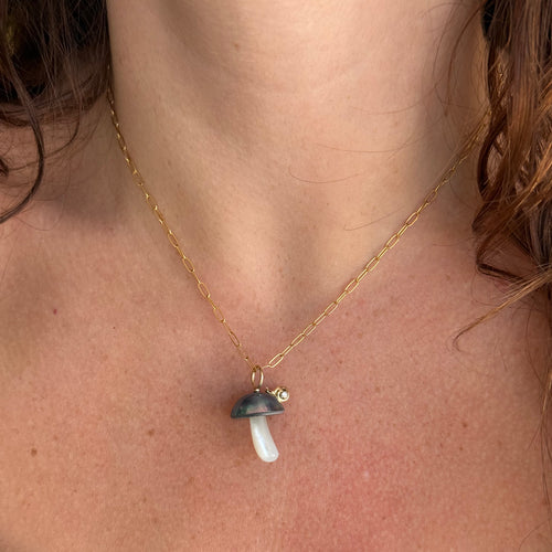 Blue Mabe Pearl Mushroom & Snail Pendant - "Escar-Gold"