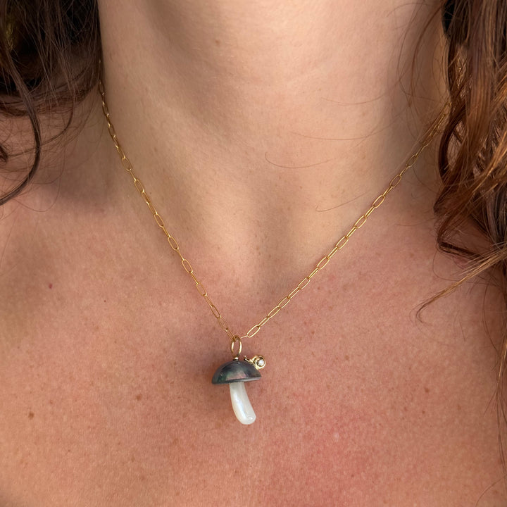 Blue Mabe Pearl Mushroom & Snail Pendant - "Escar-Gold"