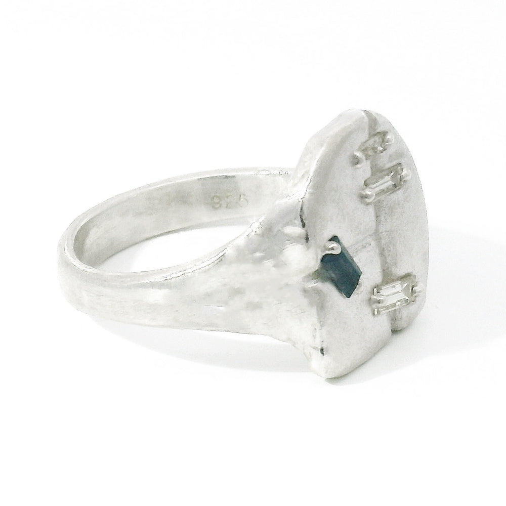 Sapphire & Diamond Sterling Silver Ring - "Runes"