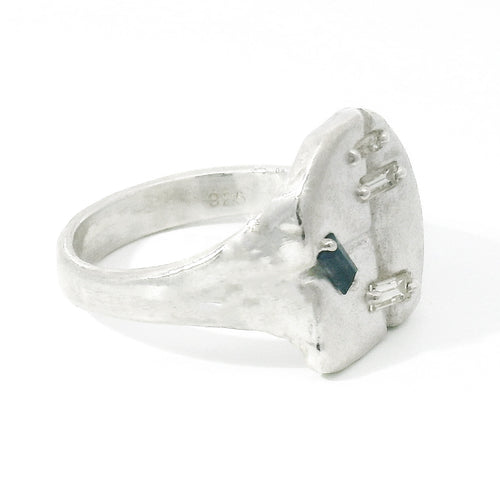 Sapphire & Diamond Sterling Silver Ring - "Runes"