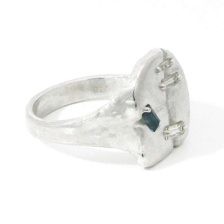 Sapphire & Diamond Sterling Silver Ring - "Runes"