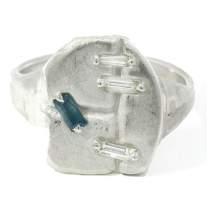 Sapphire & Diamond Sterling Silver Ring - "Runes"