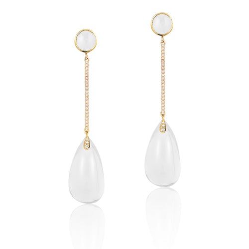 Moon Quartz & Diamond Drop Earrings - "Silhouette"
