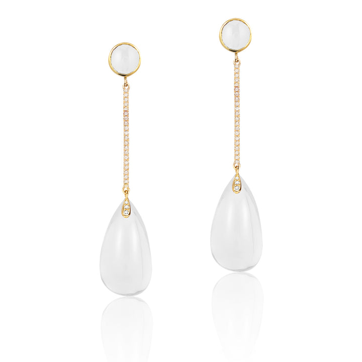 Moon Quartz & Diamond Drop Earrings - "Silhouette"