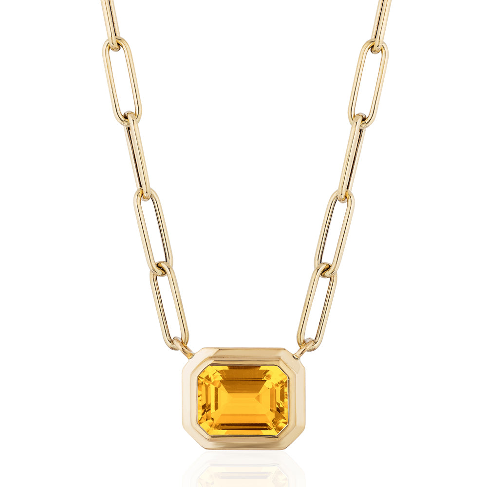 Emerald-Cut Citrine Paperclip Necklace - "Manhattan"