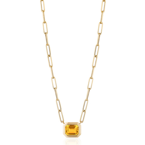 Emerald-Cut Citrine Paperclip Necklace - "Manhattan"