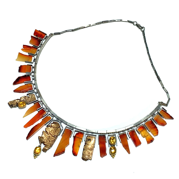 Carnelian, Citrine, Sterling Silver & Bronze Necklace - "Pele"