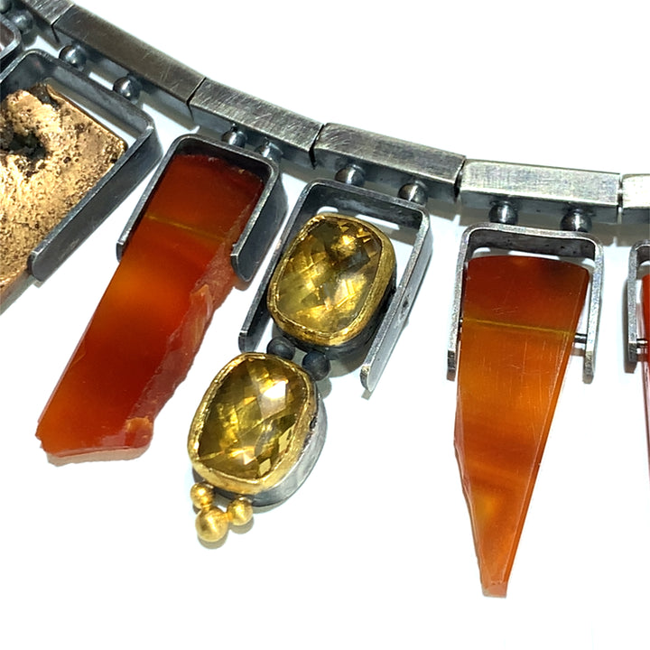 Carnelian, Citrine, Sterling Silver & Bronze Necklace - "Pele"