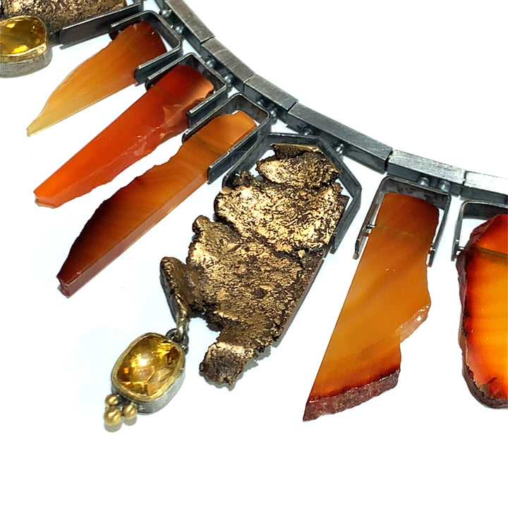 Carnelian, Citrine, Sterling Silver & Bronze Necklace - "Pele"