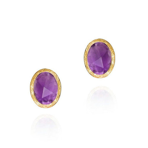 Amethyst Stud Earrings in Gold Vermeil - "Zen"