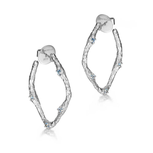 Topaz Stud Hoop Earrings in Sterling Silver - "Blue Lava"